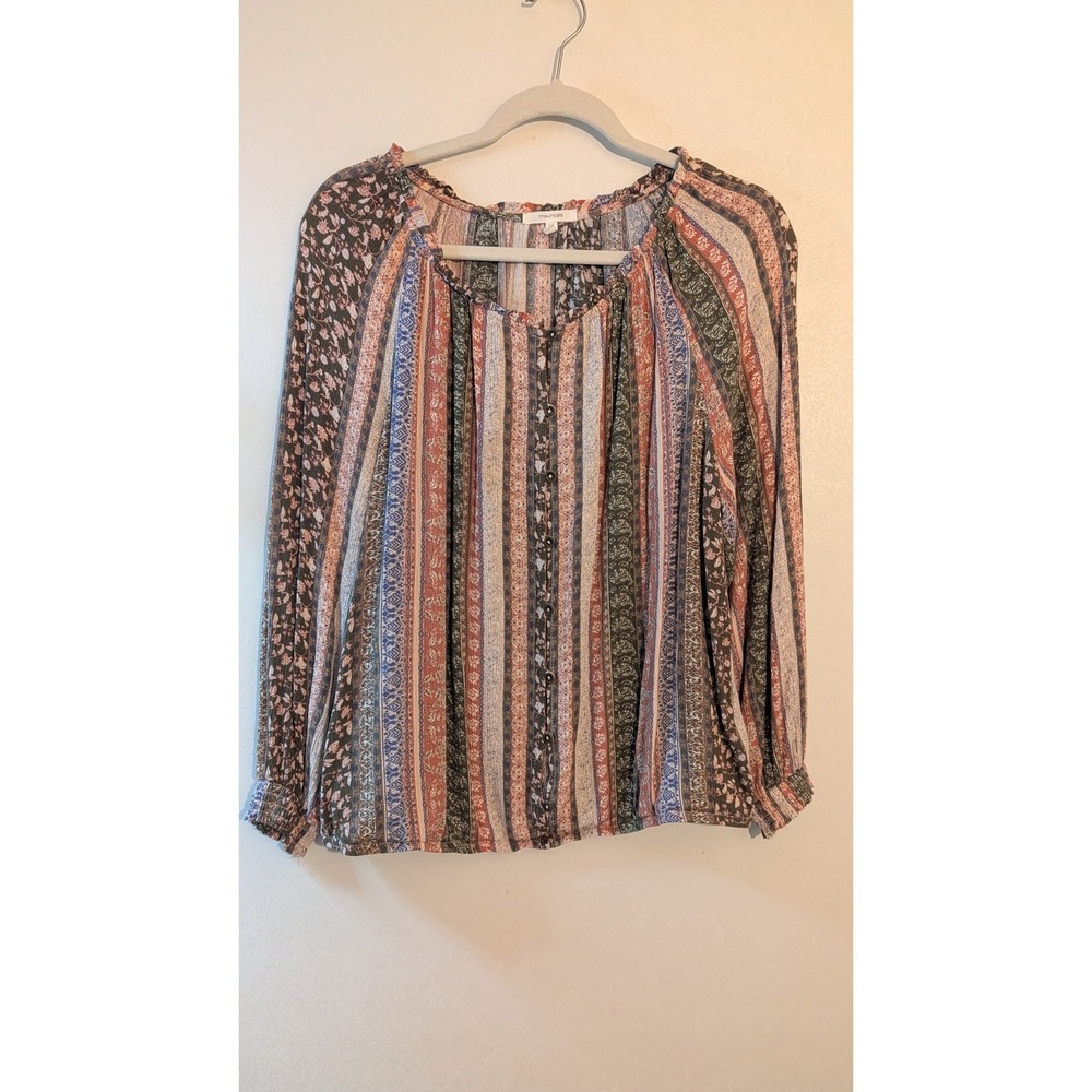 Maurices Boho Striped‎ Patchwork Button Front Peasant Blouse Multicolor Large